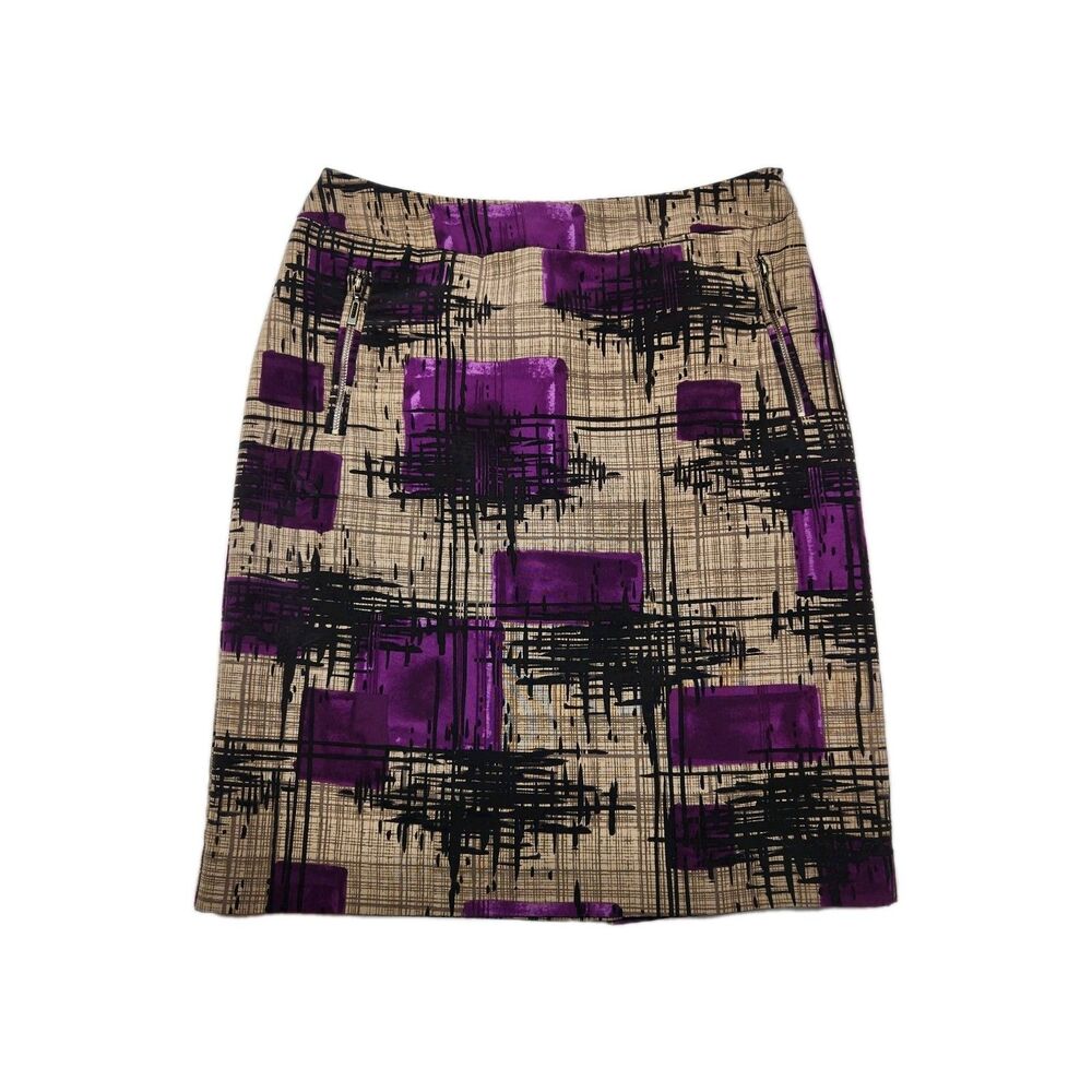 Merona Skirt Line Knee-Length Womens 4 Lined Purple/Tan Geo Pockets Chic Office